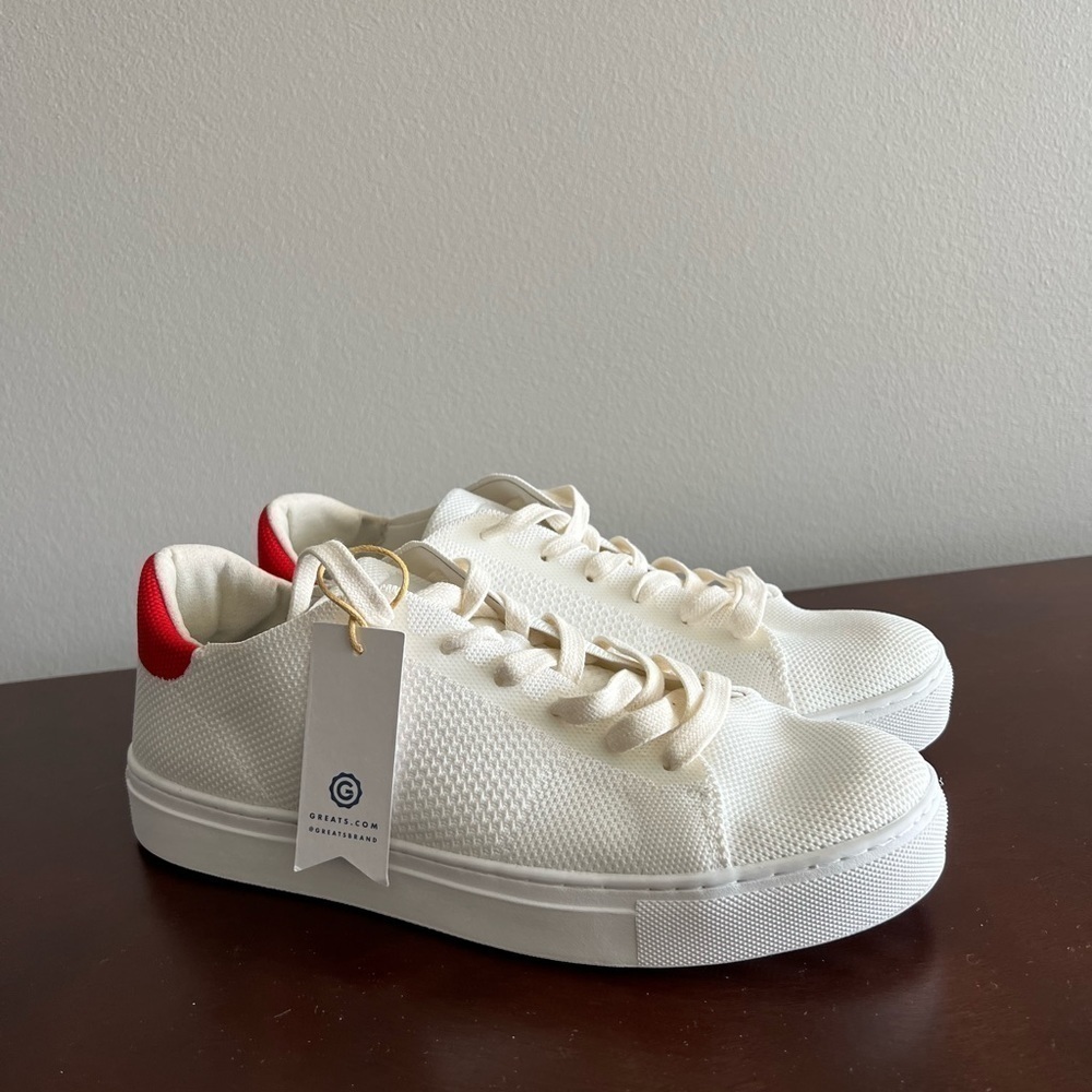 The‎ Greats Royal Knit Sneakers White Red Men’s Size 7/ Women’s 8.5